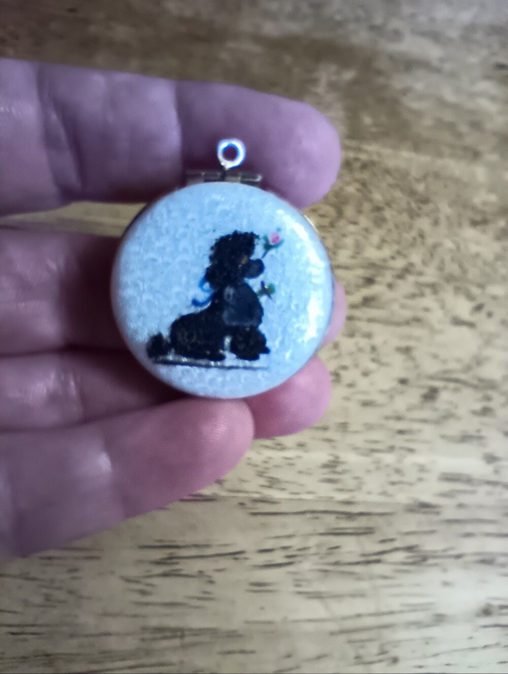 Vintage Guilloche? Enamel Poodle Locket. Sugar Fur